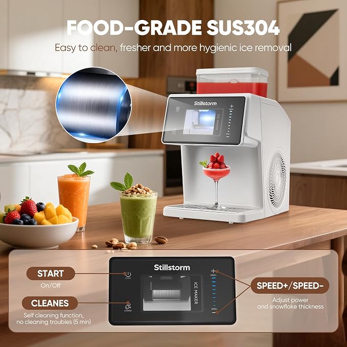 Stillstorm Shaved Ice Machine Snow Cone Maker No Ice Needed，Snowflake Machine with RapidChill Technology, Auto-Clean SUS304, Adjustable Speed Snowflake Maker for Home, Party, Bar...