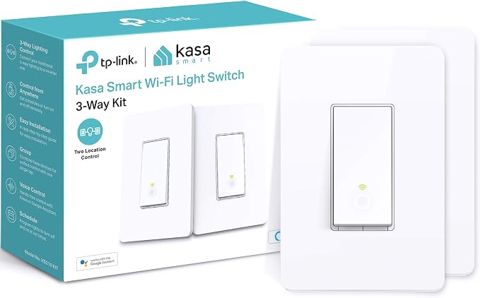 Kasa Smart 2K QHD Security Camera Pan/Tilt, Starlight Sensor & Light Switch HS200P3, Pack of 1, White & 3 Way Switch HS210 KIT, Needs Neutral Wire, 2.4GHz Wi-Fi Light Switch, 2 Count (Pack of 1)