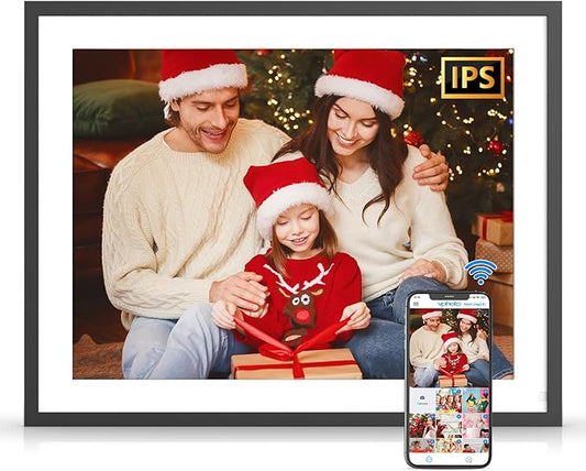 17" Digital Picture Frame Large Electronic Photo-Frame - 32GB Wall Mounted WiFi Smart Picture Frame, Touch Screen, Motion Sensor, Auto-Rotate, Unlimited Cloud Storage, App or Email Photo Sharing