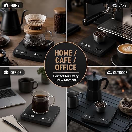 Smart Espresso Coffee Scale with Timer, 0.1g Accuracy, Flow Rate & Ratio | VIEYKEA Espresso Scale, Rechargeable Digital Pour Over Coffee Scale, G/oz/ml Unit, Auto Mode for Kitchen Home Office Travel