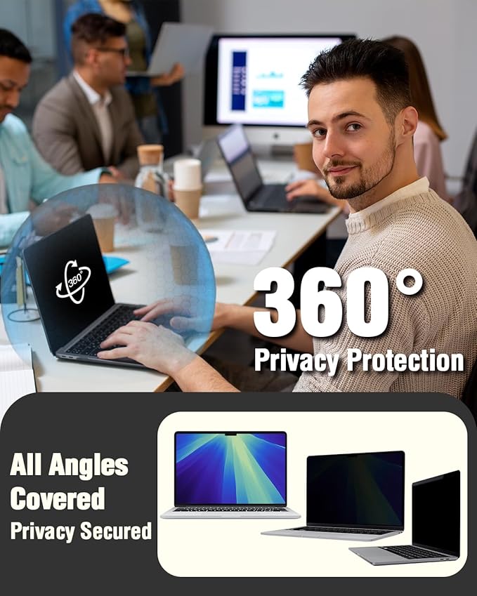 F FORITO Magnetic Privacy Screen Protector Compatible with MacBook Air 13.6/13 inch (2022-2026, M2, M3, M4, M5), 360° Anti Peeping Removable Anti Blue Light Anti Glare Laptop Privacy Screen Shield