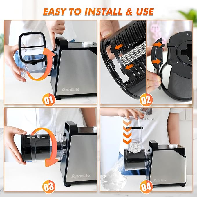 Anatole Electric Cheese Grater 7 Blades Ice Shaver Stainless Steel Vegetable Shredder 250W BPA-Free 110V