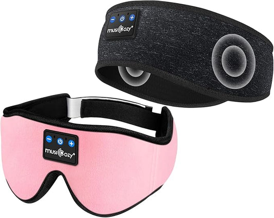MUSICOZY Bluetooth Sleep Mask and Headband Bundle – Wireless Headphones Set for Sleep, Travel, and Exercise