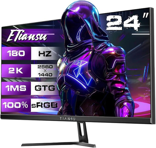 24 Inch 2K 1440p Gaming Monitor,QHD(2560x1440) 180Hz IPS,1ms,AMD FreeSync 100% sRGB,95% DCI-P3,Monitor with Speaker,HDMI2.0,DP1.4,VESA,Eye Saver Mode for Games and Office
