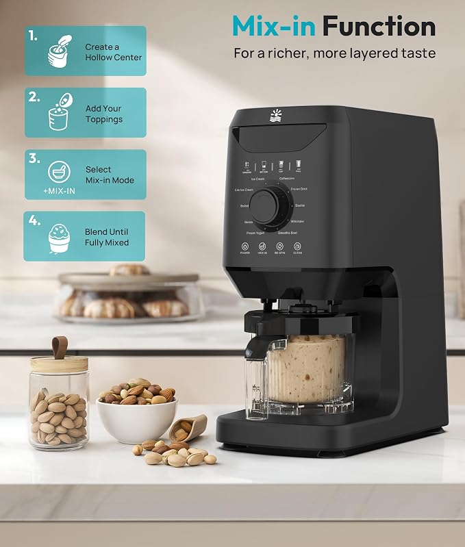 Rellytech Homemade Ice Cream Maker Machine - 12-in-1 Ice Cream Maker with 2 Pint Containers & Lids, Gelato, Sorbet and Frozen Yogurt Maker, Self-Cleaning, Pre-freeze for 24 Hours