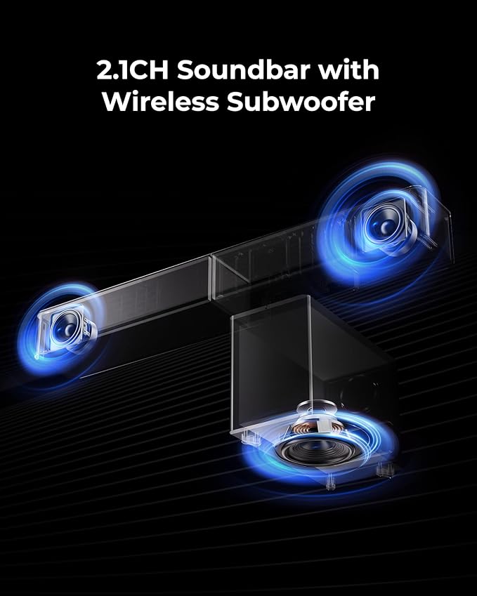 ULTIMEA 2.1 Sound Bar with Wireless Subwoofer, Dolby Atmos, VoiceMX, BassMX, 240W Peak Power Soundbar for Smart TV, App Control, HDMI eARC, Optical, Bluetooth 6.0, Poseidon M40, 2026 Model