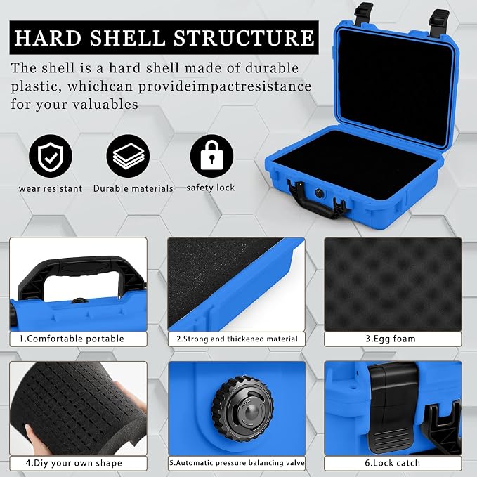 Relaxweex 1 Pcs Waterproof Hard Case with DIY Customizable Foam Insert Portable Protective Case with Knife for Camera Drones Equipments Tools Test Instruments(Blue,14.3 x 11.4 x 4.5 Inch)