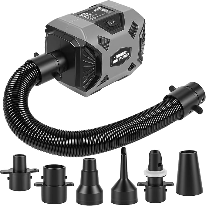 600W Electric Air Pump for Inflatables, High Power Air Mattress Pump with 6 Nozzles, Quick Inflate & Deflate Air Pump for Pool Floats, Vacuum Storage Bags, Swim Rings, Inflatable Toys