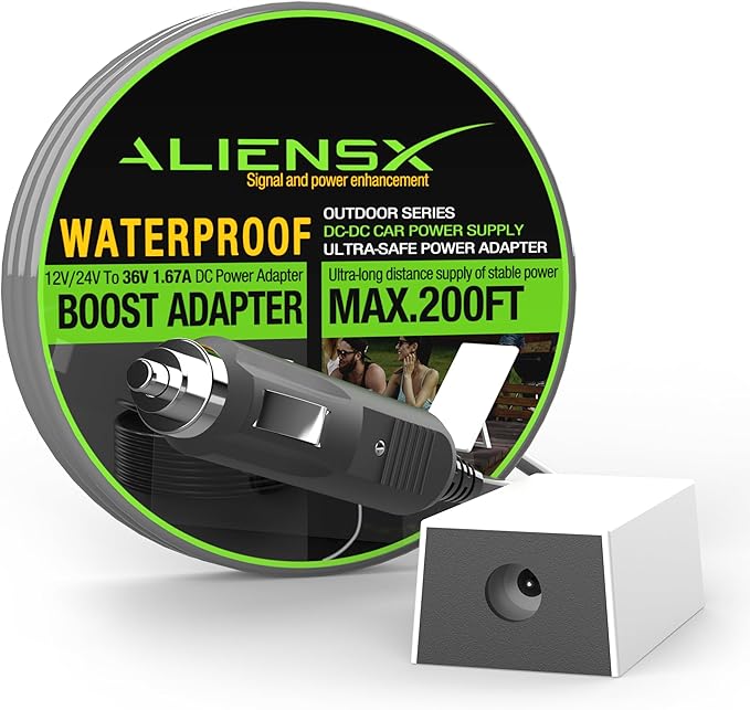 ALIENSX 36V Step-Up Converter Car Charger for Starlink Mini/Starlink Mini X | 12V/24V Cigarette Lighter Power Adapter Booster, 200FT Range, Waterproof for RV/Truck/Boat etc