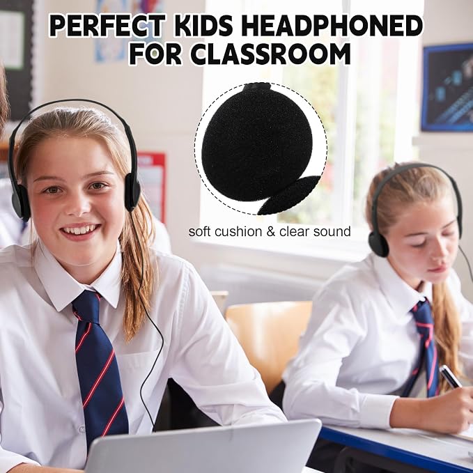 Konohan 30 Pack Headphones Bulk Headphone for School Classroom Student Wired Headphones Adjustable with 3.5 mm Jack for Adults (Black)
