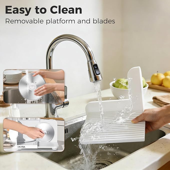OSTBA Foldable Electric Food Slicer, Adjustable Thickness 0–15mm, 6.7” Stainless Steel Blade, 150W Motor, Portable & Easy-to-Clean Meat, Cheese, Bread, and Vegetable Slicer for Home Kitchen, White