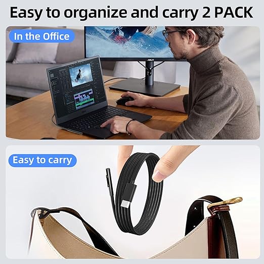 P45W 15V 3A Compatible with Microsoft Surface Pro 3/5/6/7Go3/2/1 Laptop 4/3/2/1 Type-C to Surface Nylon Braided Cable Power Supply USB-C Charger Cable - 2-Pack Black 6.6ft