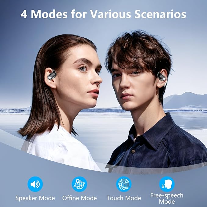 Open Ear Clip Wireless Earbuds Bone Conduction Headphones,Built-in Mic,LED Display Over Ear Hooks Ear Buds Ultra-Comfort Earphones Bluetooth Design for Running,Fitness,Office,Workout