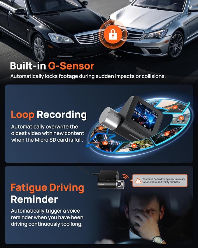70mai 2.7K Dash Cam Front and Rear A500S, Dual Dash Camera for Cars, Dashcam with APP, Sony IMX335, ADAS, Built-in WiFi GPS, 2'' IPS Screen, WDR, Night Vision, 24/7 Parking Mode, Loop Recording