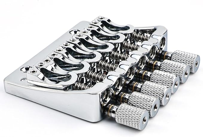 Zinc Alloy Headless Electric guitar Bridge，6 String Fixed Bridge - String Spacing 10.5mm(13/32")，Fits for 6-String Headless Electric Guitar Replacement Parts（Chrome）