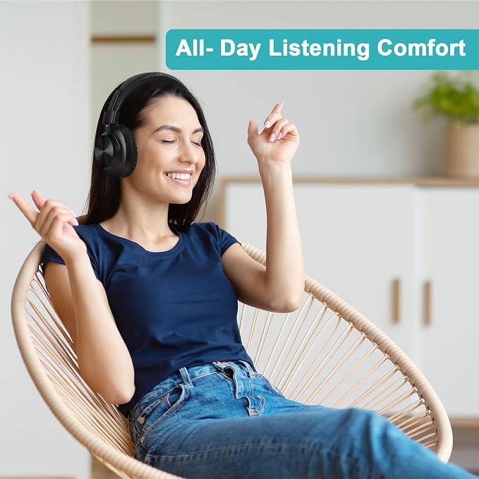 Bluetooth 5.0 Over- Ear Wireless Headphones 30 Hours Battery, FM Radio, MP3 Player, Micro SD/TF with 40mm Deep Bass Drivers, Premium Microphone Built-in Headset, Foldable, Comfortable, Mowing