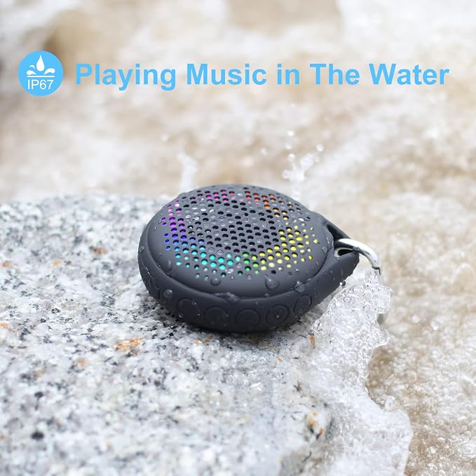 Bluetooth Shower Speaker, IP67 Waterproof with RGB Light, Portable with Hi-Fi Sound and Built-in Mic, Supports TF Card, Wireless for Home, Outdoor, Travel