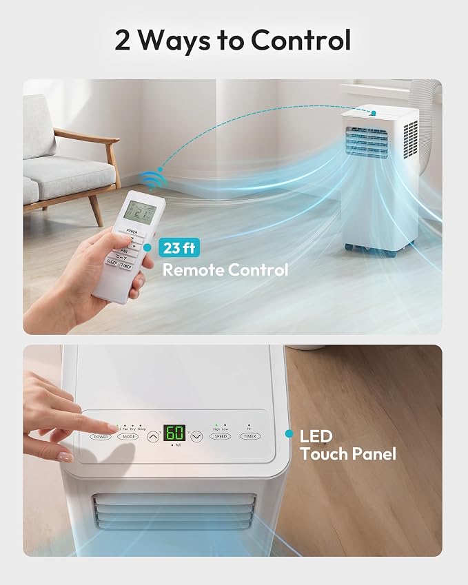 EUHOMY Portable Air Conditioners, 8,000 BTU 3-in-1 Portable AC Unit Cools 350 Sq.Ft, Quiet 50 dB AC with Cool, Dehumidifier, Fan for Bedroom, Includes Window Kit, Remote, Easy Move Casters for Room