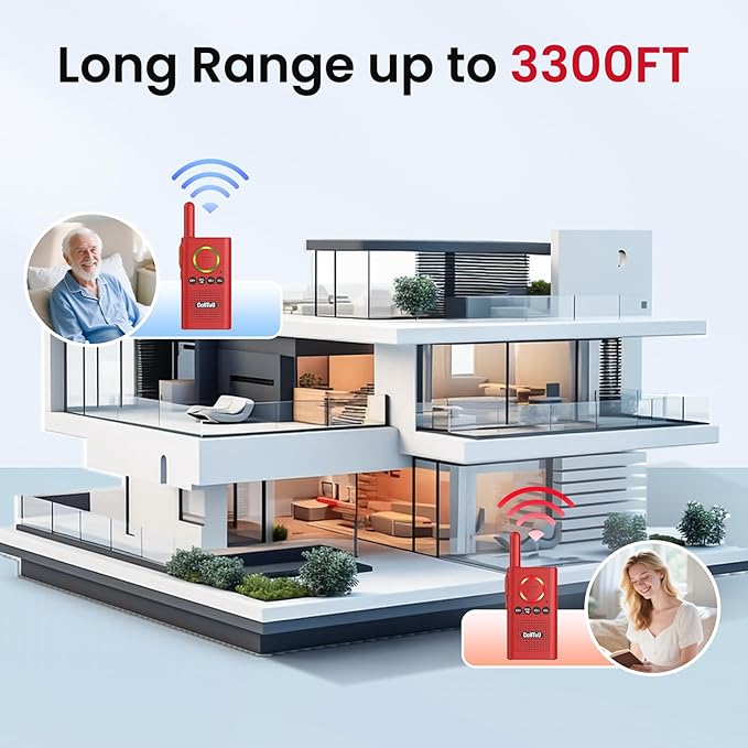 CallToU 2 Way Intercom for Elderly 3300FT Rechargeable 1000mAh Battery, VOX, Ideal for Caregivers & Emergencies Intercoms Wireless for Home/Outdoor Family Communication, Red