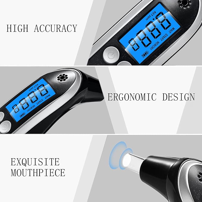 Ketone Meter & Breath Analyzer - Portable, Professional Home Breath Ketosis Meter Advanced Ketosis Breath Tester with 10 Mouthpieces | Breath Ketone Testing for Keto Tracking