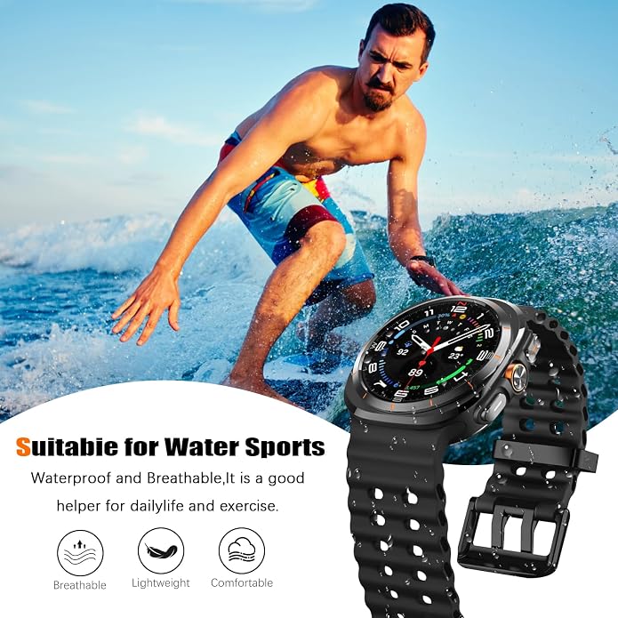 Sport Bands with Storage Case Compatible for Samsung Galaxy Watch Ultra 47mm,No Gap Breathable Wristband Waterproof Replacement Soft Silicone Strap for Men Women