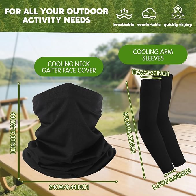3 Pcs Solar Fan Hat with Arm Sleeves Neck Gaiter Wide Brim Sun Hat Solar Powered USB Charging for Men Women
