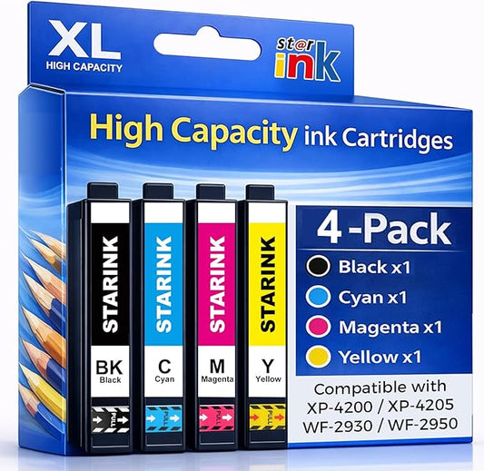 Starink Remanufactured Replacement for Epson 232 232XL Ink Cartridges Combo Pack for Workforce WF-2930 WF-2950 Expression XP-4200 XP-4205 Printer Ink,Replacement for Epson 232 Ink Cartridge,4 Pack