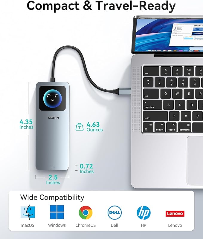 MOKiN LCD USB C Docking Station Dual Monitor, 12 in 1 Laptop Docking Station Dual HDMI with 8K@30Hz, PD 100W, 2500Mbps, 5 * 10Gbps USBA/C 3.1, SD/microSD Card Reader, USB C Adapter for HP/Dell/Lenovo