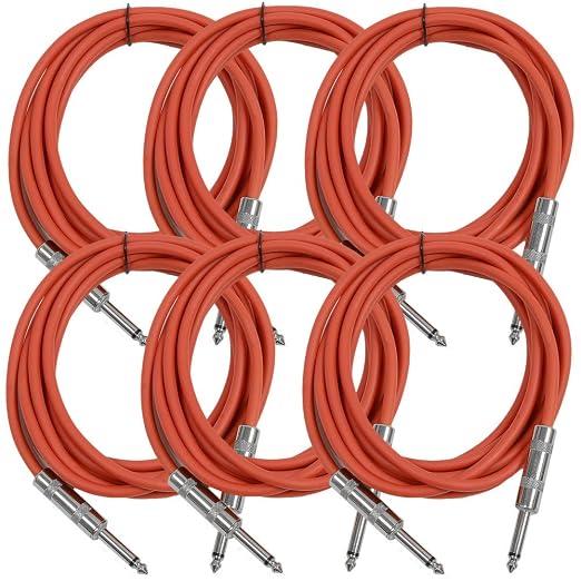 Seismic Audio SASTSX-10Red-6PK 10-Feet TS 1/4-Inch Guitar, Instrument, or Patch Cable, Red