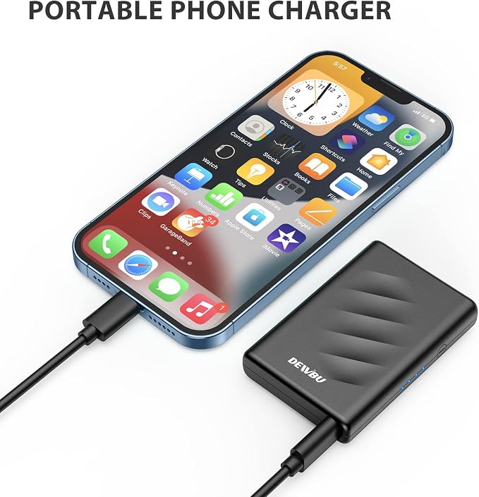 DEWBU Mini Portable Charger, 4000mAh Ultra Slim Lightweight Power Bank with Battery Level Indicator and USB-C Port for Travel, Compatible with iPhone, iPad, Samsung Galaxy, Android, and Heated Gloves