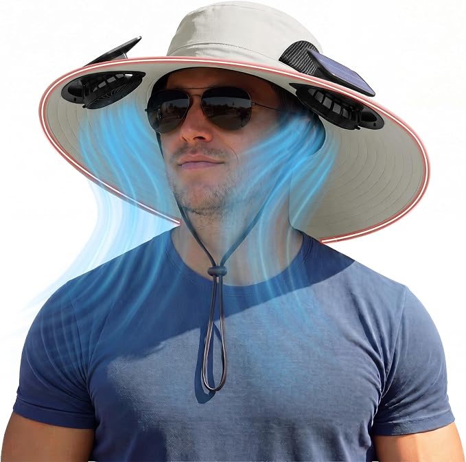 Solar Fan Hat with Steel Brim for Men Women UPF 50+ Garden Outdoor Fishing Beach Essential