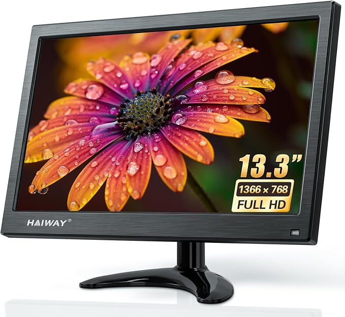 Haiway 13.3 inch Security Monitor, 1366x768 LED Monitor Small HDMI Monitors with Remote Control Built-in Speakers, Mini Monitors HDMI VGA AV BNC USB Input for CCTV Raspberry Pi PC Fire Stick Gaming