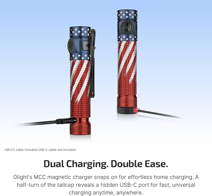 OLIGHT Baton4 Pro EDC Flashlight Rechargeable, 1600 Lumens Small Pocket LED Light with Tactical Switch and Magnetic & USB C Dual Charging for Home Use, Camping and Emergency (Stars&Stripes Edition)