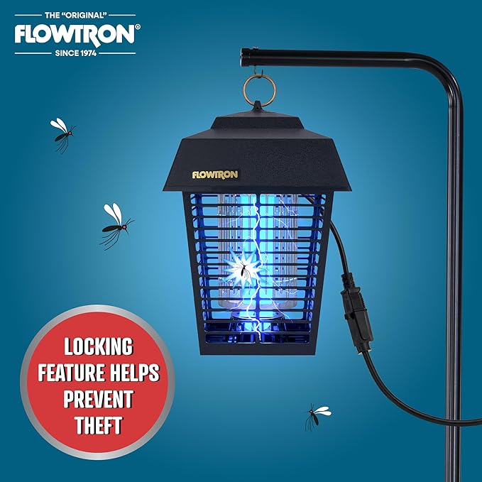 Flowtron SP-200 Security Lantern Pole | 10 Ft Adjustable 3-Section Steel Pole with 14" Extension Arm | Anti-Theft Lock | Fits BK-15, BK-40, BK-80 Bug Zappers