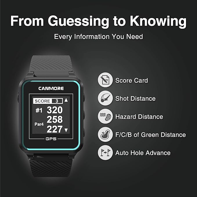 CANMORE TW353 Golf GPS Watch for Men and Women, High Contrast LCD Display, Free Update Over 41,000 Preloaded Courses Worldwide, Lightweight Essential Golf Accessory for Golfers, Black/Gray/Turquoise