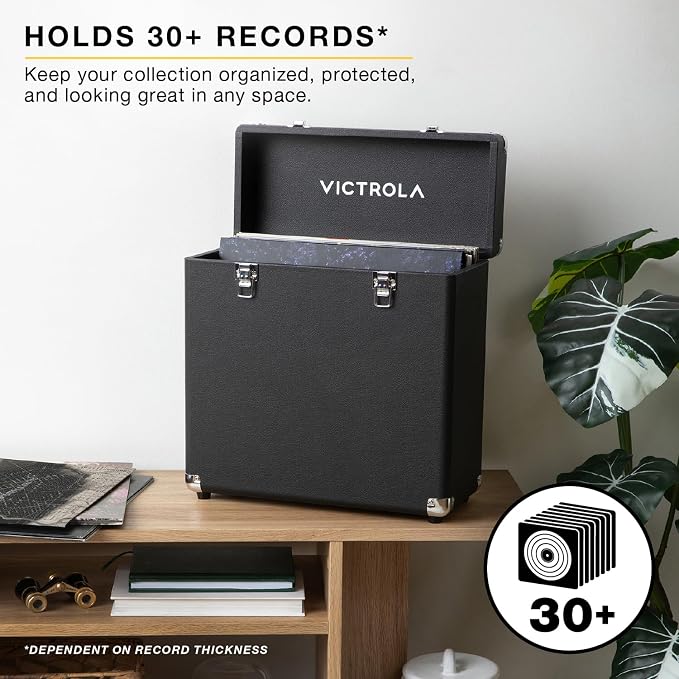 Victrola Collector II (2026 Model) – Vinyl Record Storage Case – Hold 30+ Vinyl Turntable Records, Heavy-Duty Hardware, Soft Interior Lining, Portable Box with Carry Handle (Brown)