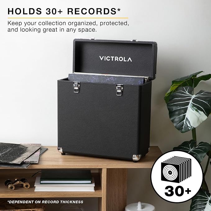 Victrola Collector II (2026 Model) – Vinyl Record Storage Case – Hold 30+ Vinyl Turntable Records, Heavy-Duty Hardware, Soft Interior Lining, Portable Box with Carry Handle (White)