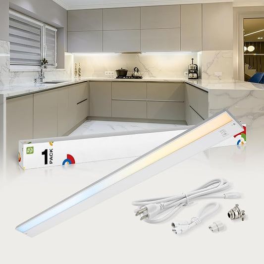 ASD LED Under Cabinet Lighting Plug in or Hardwired 48 Inch, Dimmable Under Cabinet Lights with High/Low/Off Switch, 3CCT 2700K-4000K, Linkable Under Counter Lights for Kitchen, ETL Listed, White