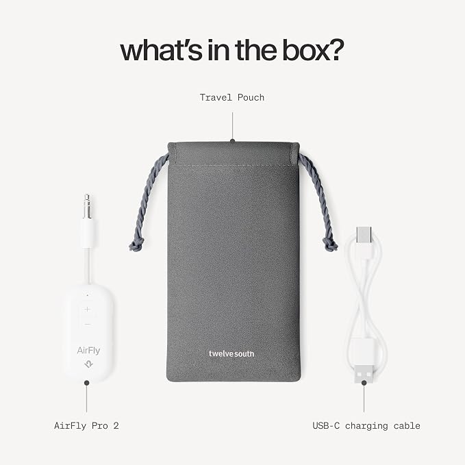 AirFly Pro 2 – Bluetooth Adapter, Pair 2 AirPods or Wireless Headphones – 3.5mm AUX Bluetooth Transmitter and Receiver for Cars, Boats, Treadmills, TVs & More – Travel Essentials,White