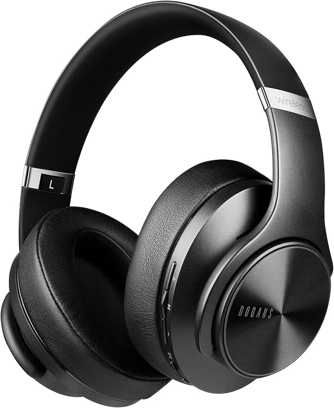 DOQAUS Bluetooth Headphones Over Ear, 90H Playtime Wireless Headphones with App Control, 9 EQ, Deep Bass, HiFi Stereo Sound, Headset for Travel Commute Gym and Study, Foldable Memory Foam