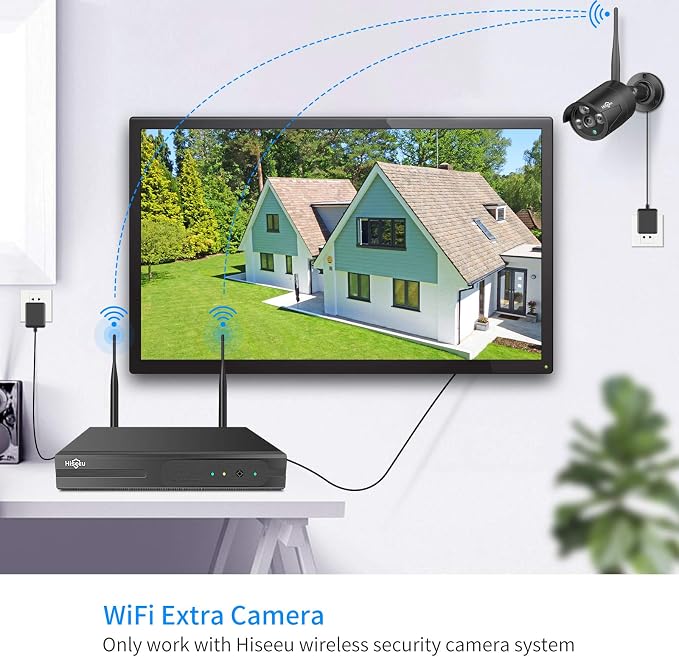 Hiseeu 5MP Black Camera Add on Security Camera, Waterproof Outdoor Indoor 3.6mm Lens IP Day & Night Vision with DC 12V Power Adapter Compatible 10CH 5MP WiFi Camera System