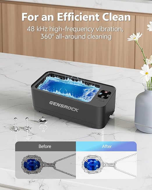 Ultrasonic Jewelry Cleaner, 48kHz Professional Silver Jewelry Cleaner & Diamond Ring Cleaner, 3 Modes, Scratch-Free 360ML Tank, Quiet Sonic Cleaner for Gold, Earrings, Glasses(Gray)