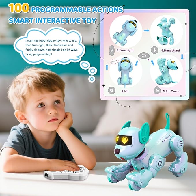 VATOS Rechargeable Robot Dog for Kids, Remote Control Robotic Dog with Programmable, 17 Interactive Functions & Volume Adjustable, Singing Dancing Robot Dog Toy Gift for Kids 3-8 Years Old, Blue