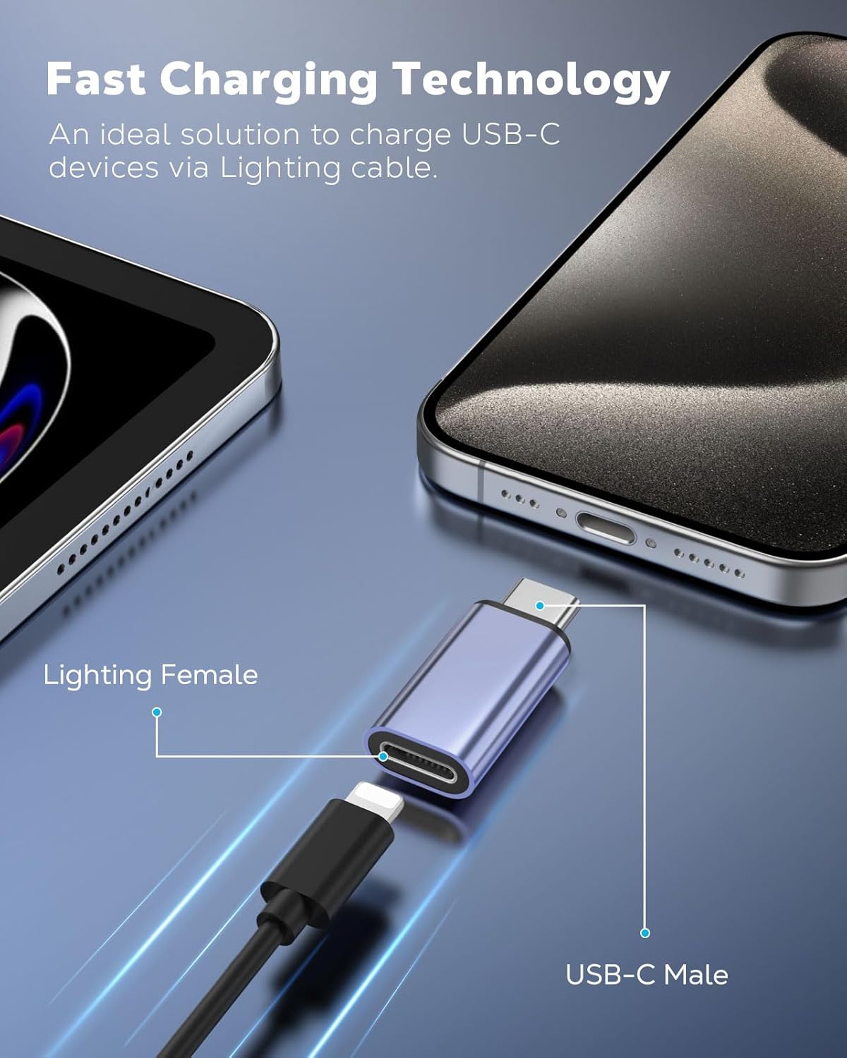 MoKo Lightning to USB C Adapter 2Pack, NOT for Lightning Earbuds/Headphones/OTG, USB-C to Lightning Adapter for iPhone Air 17 16 15 Pro Max Plus,iPad Pro/Air,Galaxy,ONLY for Charging/Data Sync, Blue