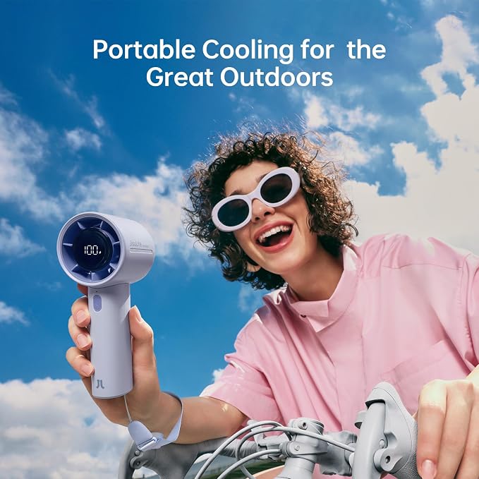 JISULIFE Handheld Turbo Fan Life10S – 5000mAh Rechargeable Portable Fan, 28H Runtime 5-Speed Powerful Airflow, Quiet Mini Hand Fan Blows Cold Air for Travel, Beach, Sports, Concerts, Men & Women（Blue）