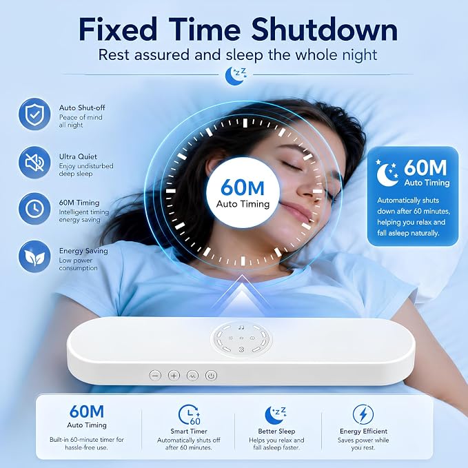 Bone Conduction Bluetooth Pillow Speaker for Sleeping, Privacy Portable Under Pillow Machine Perfect for Side Sleepers with Stereo Bass-30/60Min Timer, Volume Control, TF Function (White)