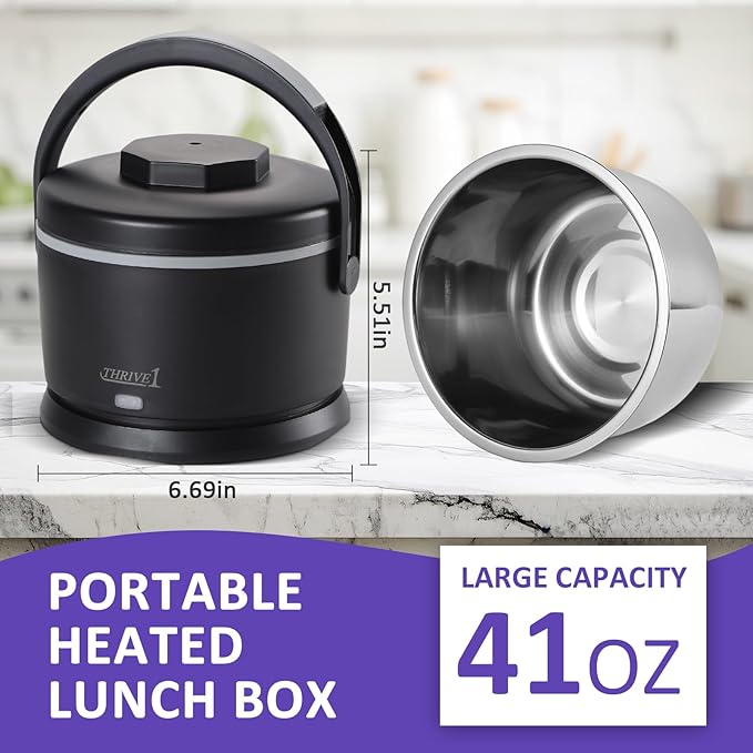 Electric Lunch Box for Adults 40 oz Portable Food Warmer 12V/24V/110V/220V Heated Lunch Box for Work, Office, Car, Travel, Home Use (Black)