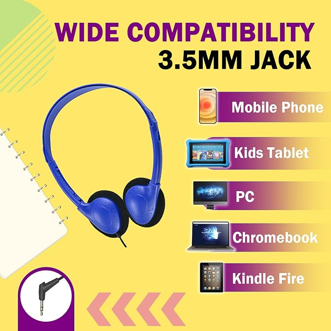 Classroom Headphones Bulk 12 Pack Class Set for School Students Kids and Adult -Sturdy Wired 3.5mm Plug (Mixed, 12 Pack)