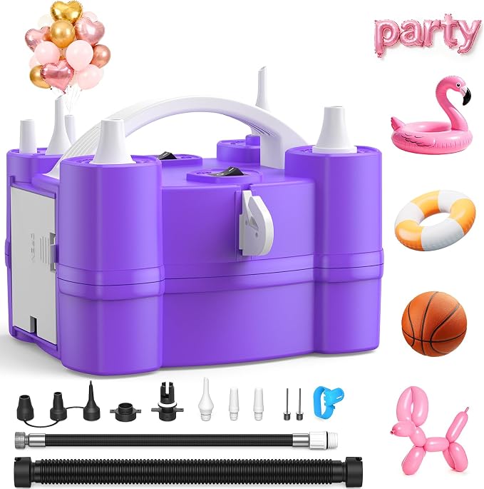 Keaibuding Electric Balloon Pump, 4-in-1 Balloon Blower with Triple Inflating Ports for All Balloons, Air Pump for Sports Balls, Inflator& Deflator for Inflatables (Dust-Proof Storage Bag Included)
