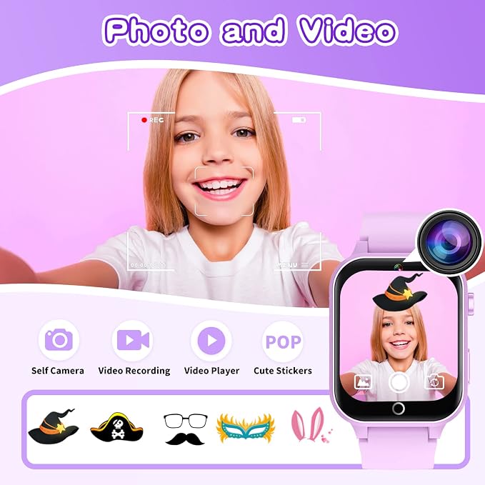 Kids Smart Watches Girls Age 5-12, 26 Games High-Resolution Touchscreen Kids Watch with Video Camera Music Player Pedometer Flashlight 12/24 hr Educational Toys Birthday Gifts for Girls Ages 6 7 8